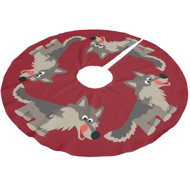 Cute Cartoon Hungry Wolf Tree Skirt (Angled)