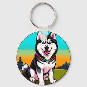 Cute Cartoon husky Dog with Collar Keychain
