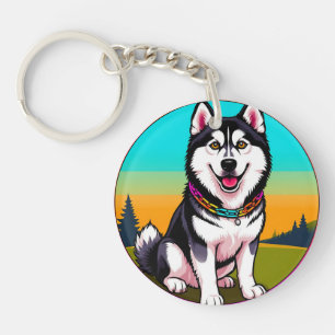 Cute Cartoon husky Dog with Collar Keychain