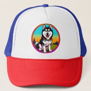 Cute Cartoon husky Dog with Collar Trucker Hat