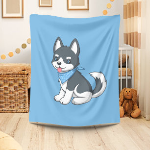 Cute Cartoon Husky Puppy Dog Fleece Blanket
