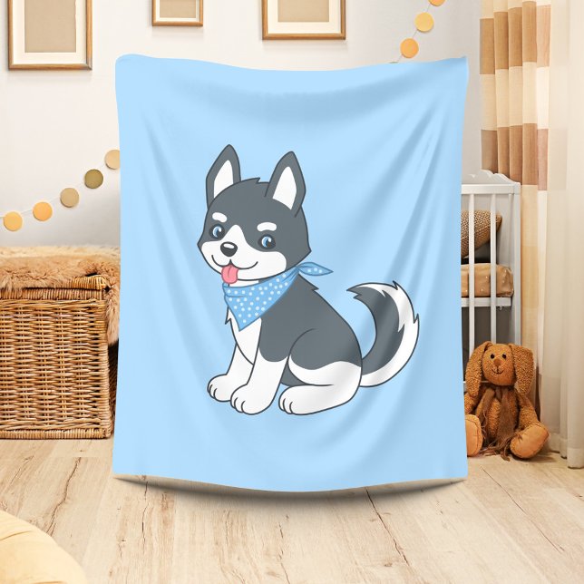 Cute Cartoon Husky Puppy Dog Fleece Blanket (Creator Uploaded)