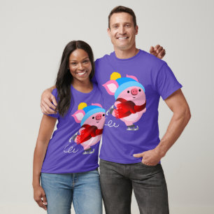 Cute Cartoon Ice Skating Pig T-Shirt