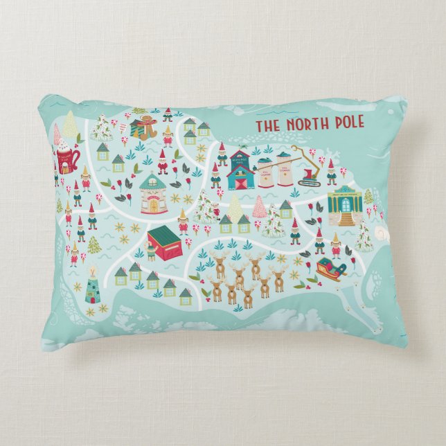 Cute Cartoon Illustrated North Pole Village Accent Pillow (Front)