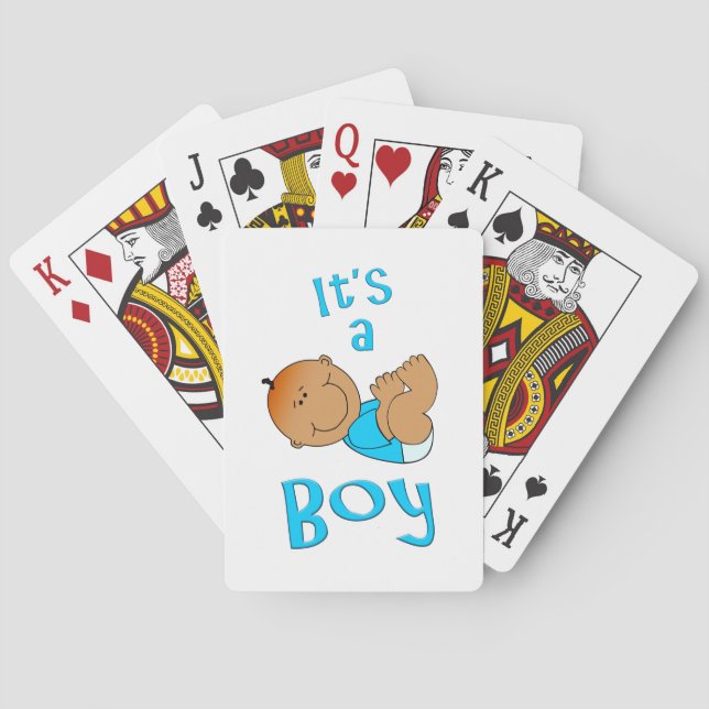 Cute Cartoon It’s a Boy Text in Bright Blue - Playing Cards (Back)