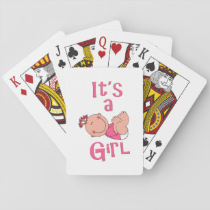 Cute Cartoon It’s a Girl Text in Bright Pink - Playing Cards