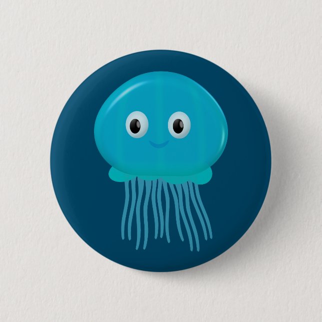 Cute Cartoon Jellyfish In Blue Ocean 2 Inch Round Button (Front)