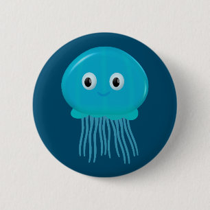 Cute Cartoon Jellyfish In Blue Ocean 2 Inch Round Button