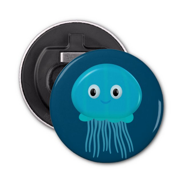 Cute Cartoon Jellyfish In Blue Ocean Bottle Opener (Front)