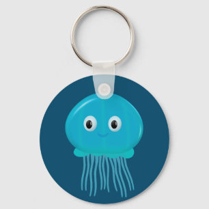 Cute Cartoon Jellyfish In Blue Ocean Keychain