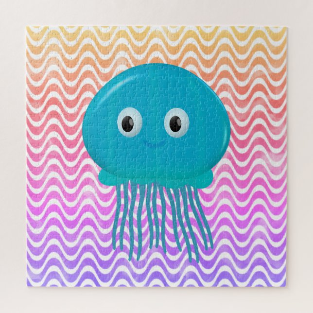 Cute Cartoon Jellyfish In Colourful Ocean Jigsaw Puzzle (Vertical)