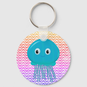 Cute Cartoon Jellyfish In Colourful Ocean Keychain