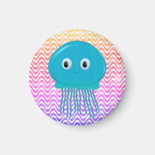 Cute Cartoon Jellyfish In Colourful Ocean Magnet