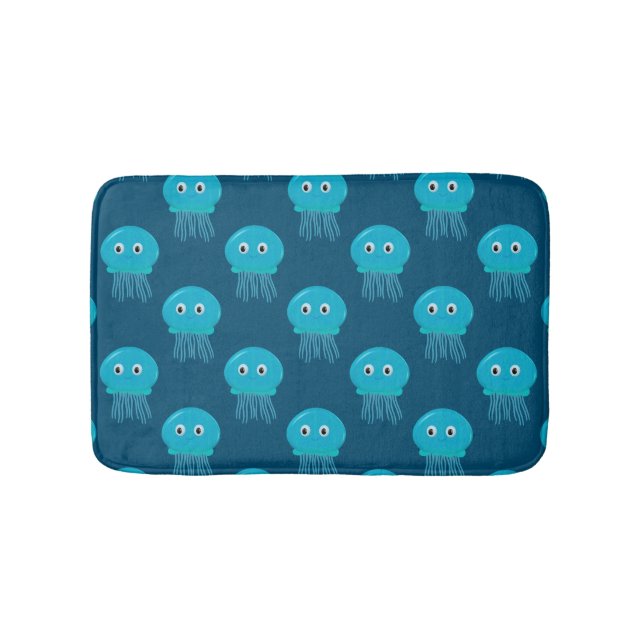 Cute Cartoon Jellyfish Pattern In Blue Ocean Bath Mat (Front)