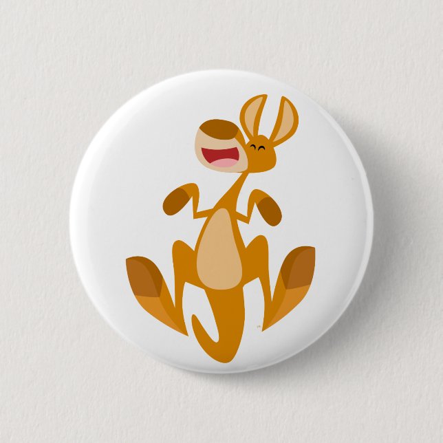 Cute Cartoon Jumping Kangaroo Button Badge (Front)