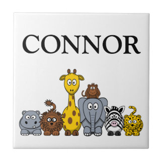 Cute Cartoon Jungle Animals Boy's Name Gift Tile