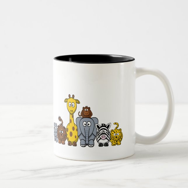 Cute Cartoon Jungle Animals Two-Tone Coffee Mug (Right)