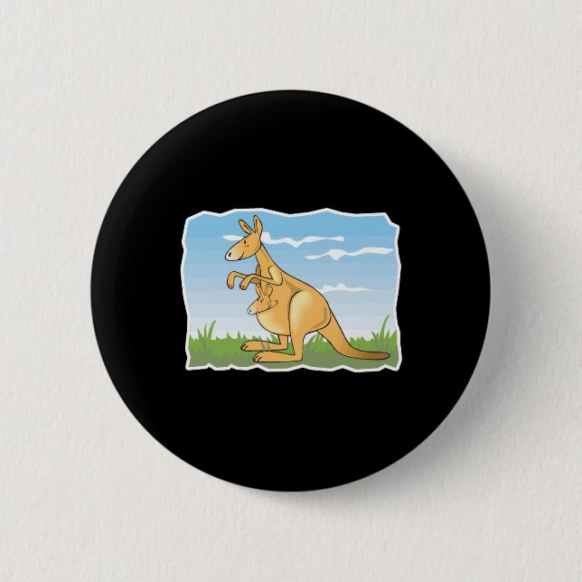 cute cartoon kangaroo and baby 2 inch round button (Front)