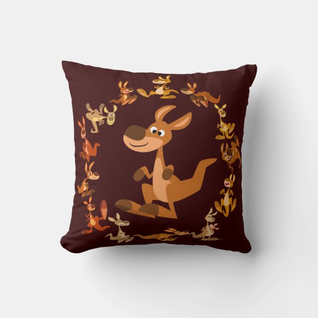 Cute Cartoon Kangaroos Mandala Pillow (Front)