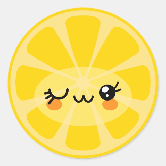 Cute Cartoon Kawaii Happy Healthy Citrus Lemon Classic Round Sticker (Front)