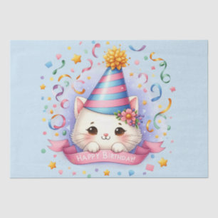 Cute Cartoon Kawaii Kitty Cat Happy Birthday  Tissue Paper