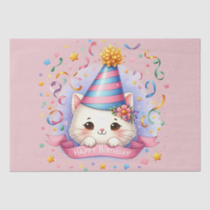 Cute Cartoon Kawaii Kitty Cat Happy Birthday Tissue Paper