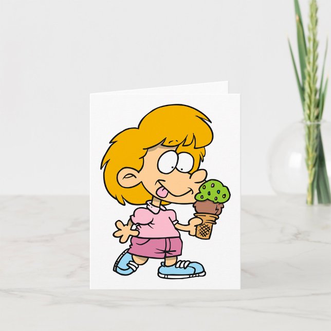 Cute Cartoon Kid Eating Ice Cream Cone Card (Creator Uploaded)