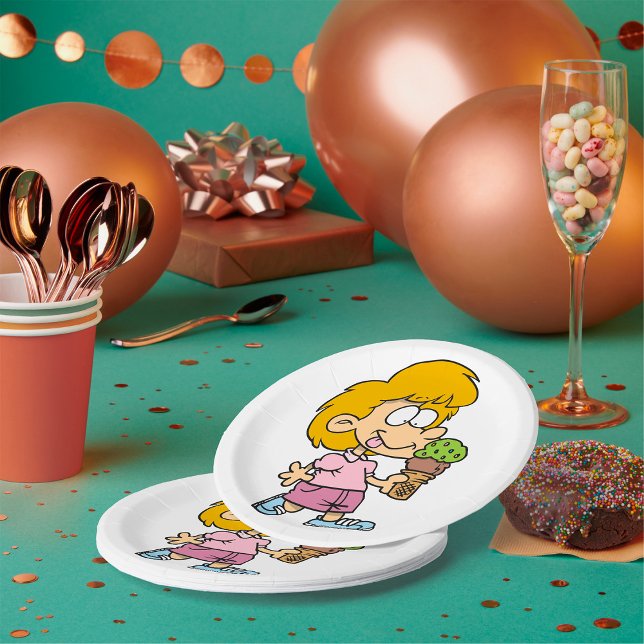 Cute Cartoon Kid Eating Ice Cream Cone Paper Plate (Creator Uploaded)