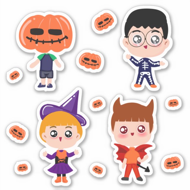 Cute cartoon kids and pumpkin stickers  NATTTSPACE (Front)