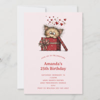 Cute Cartoon Kitten in a Box with Hearts Birthday