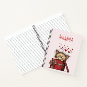 Cute Cartoon Kitten in a Box with Hearts Notebook