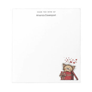 Cute Cartoon Kitten in a Box with Hearts Notepad