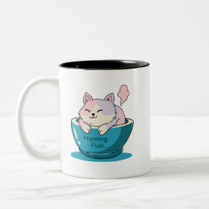 Cute Cartoon Kitten in Coffee Cup Two-Tone Mug - M