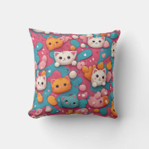 Cute Cartoon Kitten Throw Pillow