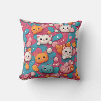 Cute Cartoon Kitten Throw Pillow