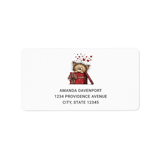Cute Cartoon Kitten with Hearts Address Label (Front)
