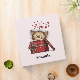 Cute Cartoon Kitten with Hearts Binder