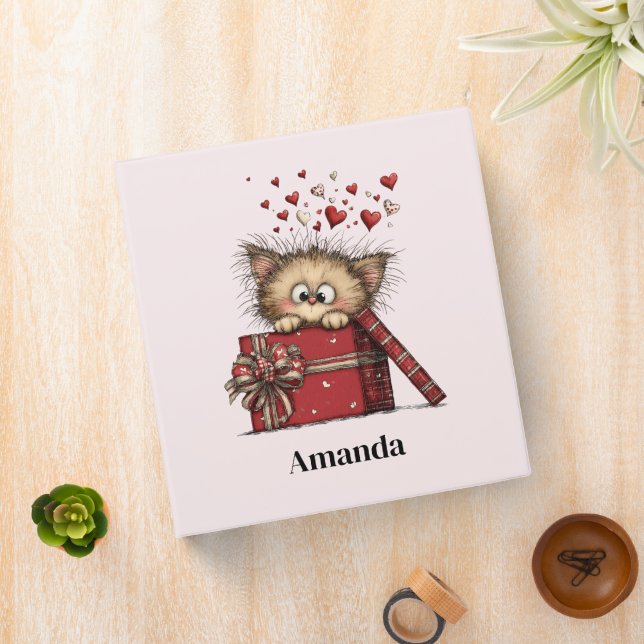 Cute Cartoon Kitten with Hearts Binder (In Situ)