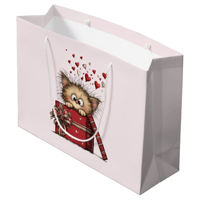 Cute Cartoon Kitten with Hearts Large Gift Bag (Back Angled)