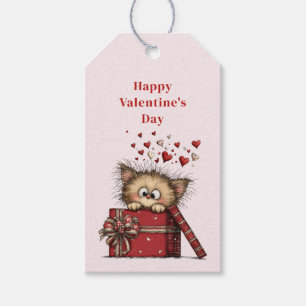 Cute Cartoon Kitten with Hearts Valentine's Day Gift Tags