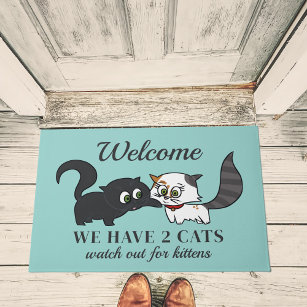 Cute Cartoon Kittens Black and White Cat Doormat