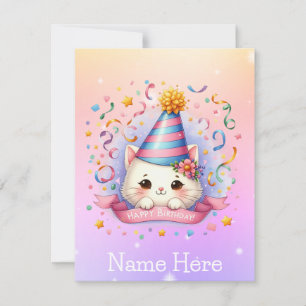 Cute Cartoon Kitty Cat Birthday Greeting Card