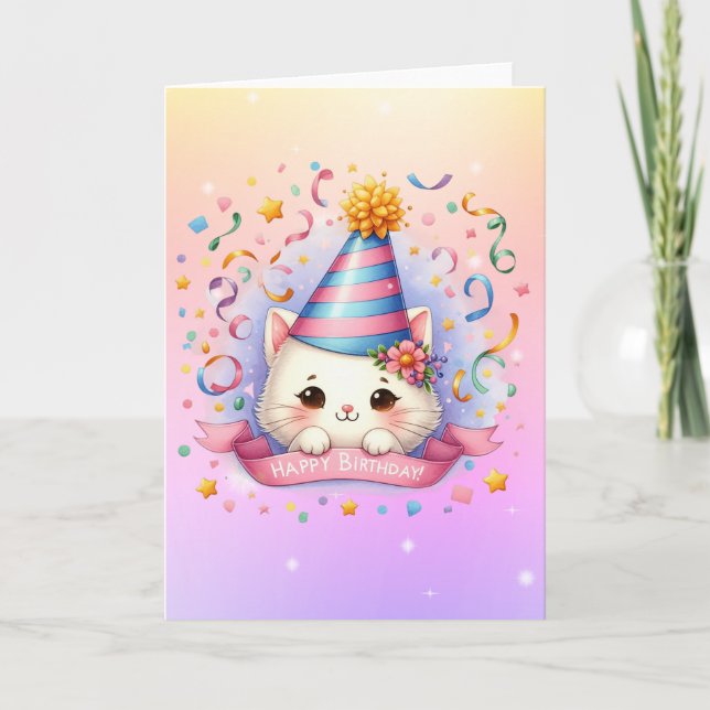 Cute Cartoon Kitty Cat Birthday Greeting Card (Front)