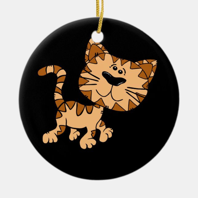 Cute Cartoon Kitty Cat Ceramic Ornament (Front)