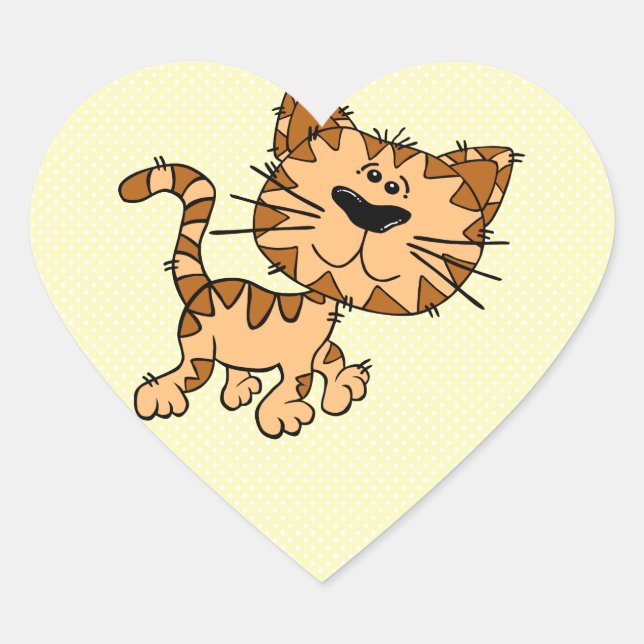 Cute Cartoon Kitty Cat Heart Sticker (Front)