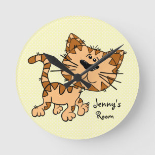Cute Cartoon Kitty Cat Round Clock