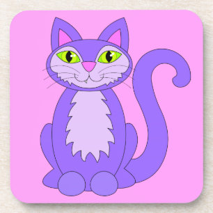 Cute Cartoon Kitty Smiling Snaggletooth Cat Pink Coaster