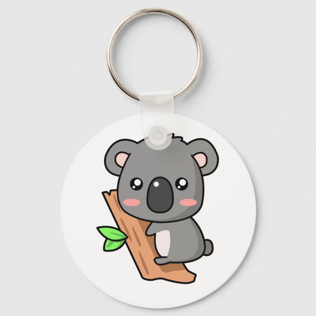Cute Cartoon Koala Bear on Eucalyptus Tree Keychain (Front)