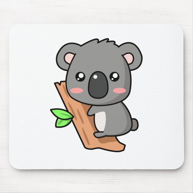 Cute Cartoon Koala Bear on Eucalyptus Tree Mouse Pad (Front)