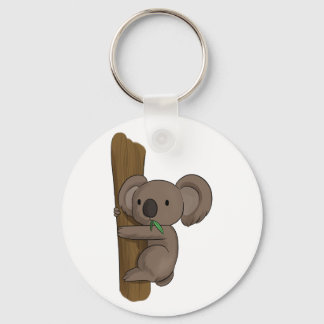 Cute Cartoon Koala Bear on Tree Eating Eucalyptus Keychain